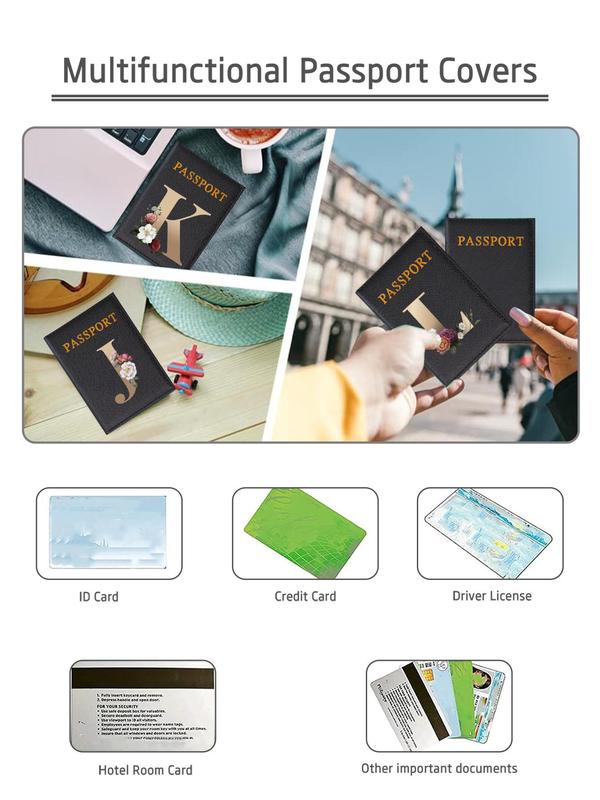 Letter Pattern Passport Holder, Lightweight Floral Letter Travel Passport Flight Ticket Case, Unisex Id & Card Protector Cover for Holidays and Everyday Use