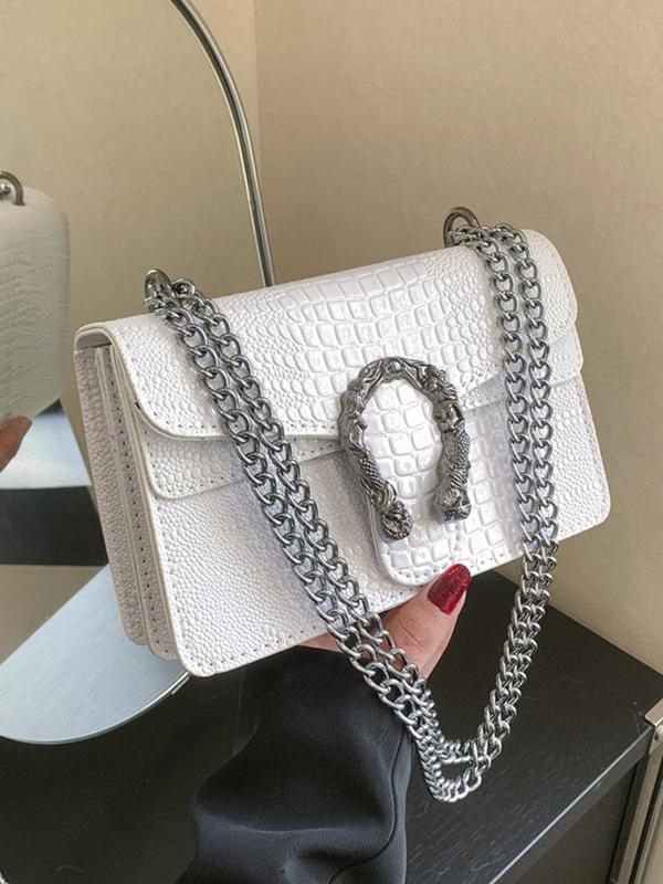 Women's Fashion Adjustable Chain Strap Crossbody Bag, Trendy Crocodile Pattern Shoulder Bag, Stylish Crossbody Bag for Daily Use