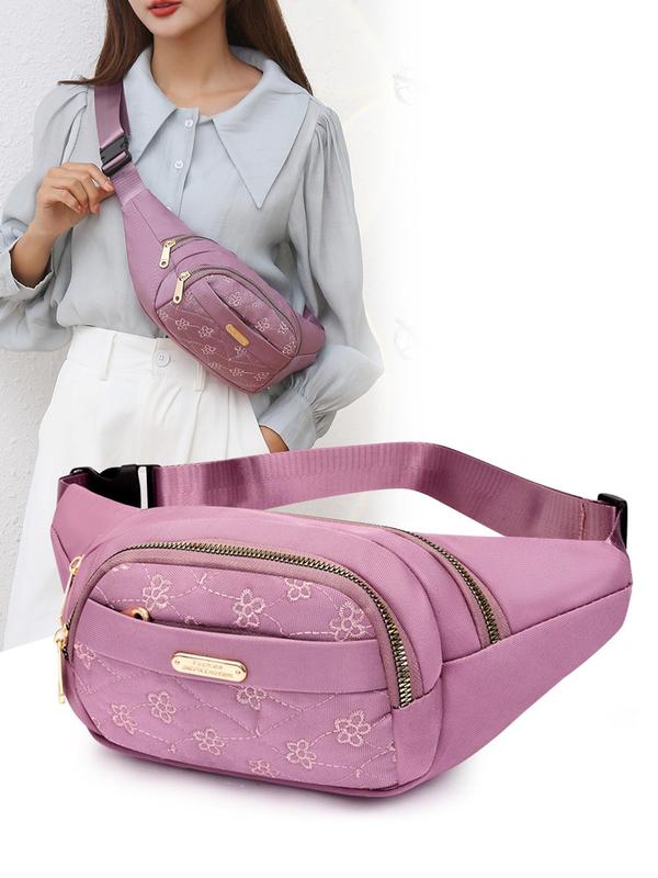 Fashionable Embroidered Fanny Pack, Casual Versatile Zipper Nylon Chest Bag for Women, Trendy All-match Sling Bag for Outdoor Sports and Casual Use