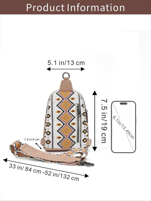 Women's Ethnic Pattern Canvas Fanny Pack, Boho Style Zipper Sling Bag, Fashionable Crossbody Bag for Daily Use