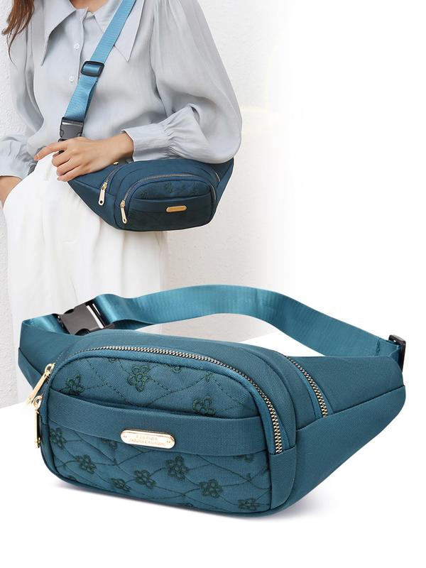 Fashionable Embroidered Fanny Pack, Casual Versatile Zipper Nylon Chest Bag for Women, Trendy All-match Sling Bag for Outdoor Sports and Casual Use