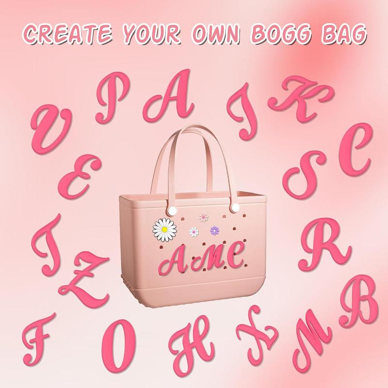 5 count Letter Charms for Bogg Bag Accessories Bogg Bag Clips Insert Charm Decorative Alphabet Charm for Handbag Beach Tote Bag Simple Modern Beach Bag Rubber Tote Bag