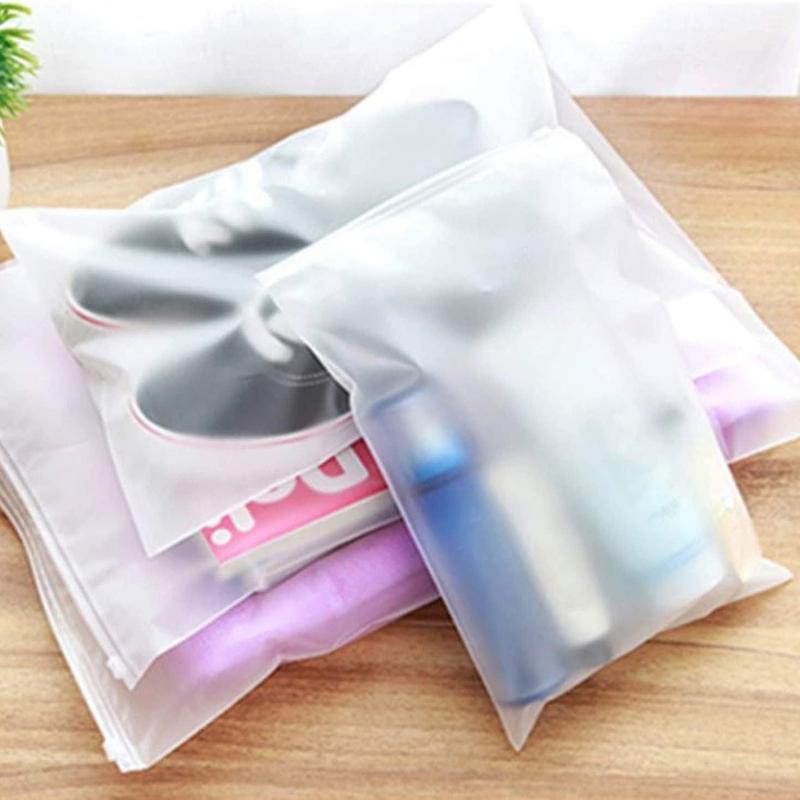 Reusable Bag with Zipper, 20pcs set Frosted Clear Waterproof Clothes Storage Bag, Waterproof Luggage Organizer Pouch for Clothes Garment School Trip