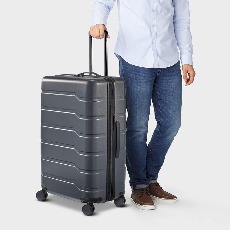 Open Story Hardside Large Checked Luggage Hardshell Spinner Suitcase, Gray