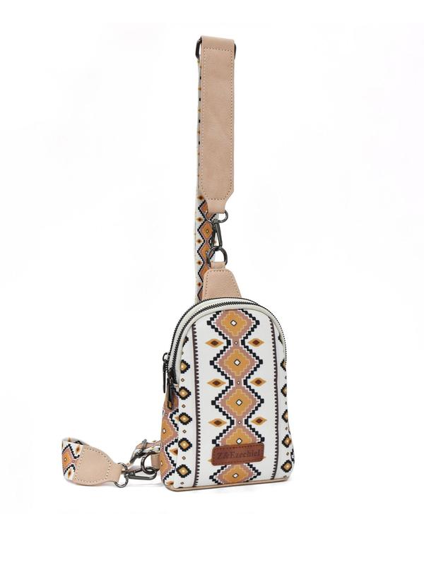 Women's Ethnic Pattern Canvas Fanny Pack, Boho Style Zipper Sling Bag, Fashionable Crossbody Bag for Daily Use