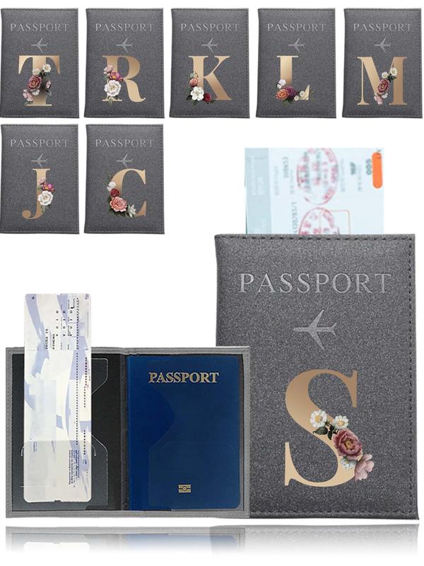 Letter & Floral Pattern Passport Case, Lightweight Travel Wallet with Unlined Interior, Casual Style Passport Holder for Going Out