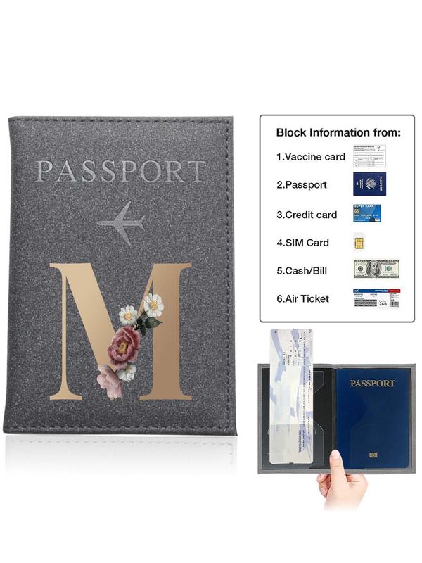 Letter & Floral Pattern Passport Case, Lightweight Travel Wallet with Unlined Interior, Casual Style Passport Holder for Going Out