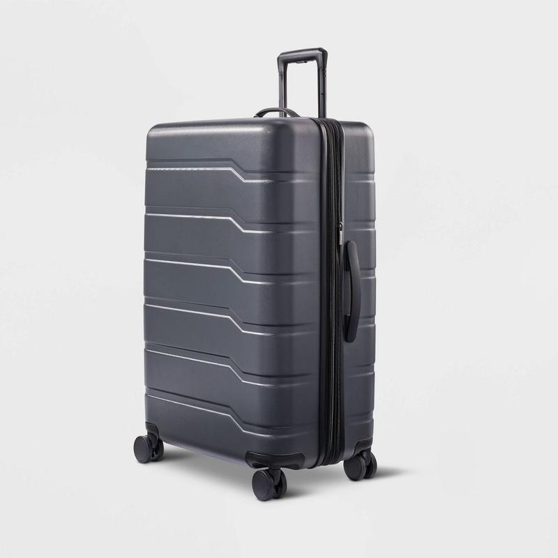 Open Story Hardside Large Checked Luggage Hardshell Spinner Suitcase, Gray