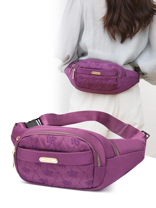 Fashionable Embroidered Fanny Pack, Casual Versatile Zipper Nylon Chest Bag for Women, Trendy All-match Sling Bag for Outdoor Sports and Casual Use