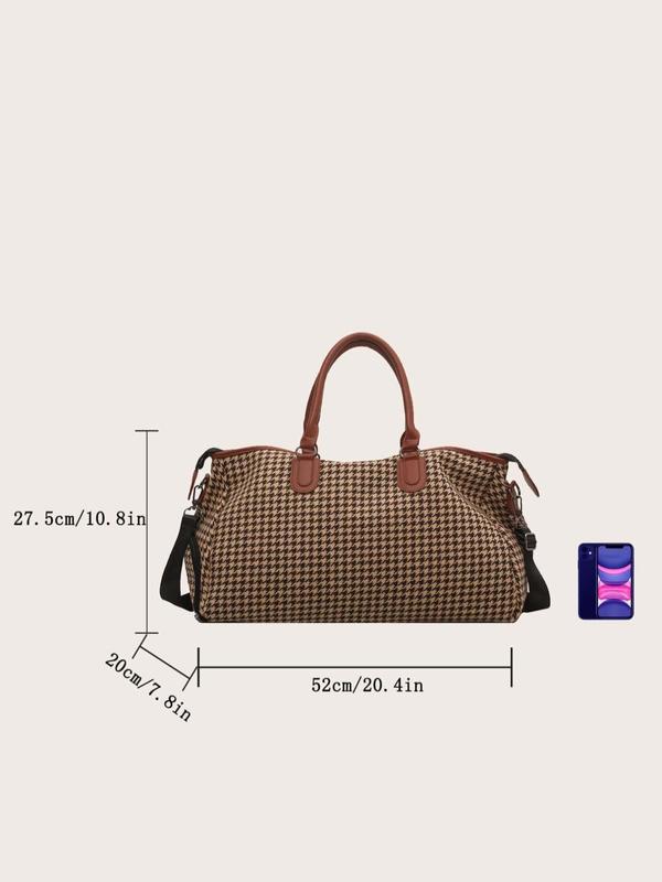 Houndstooth Pattern Travel Bag for Women & Men, Lightweight Large Capacity Zipper Bag, Casual Trendy Versatile High-quality Daily Commuting Bag