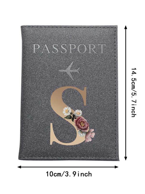 Letter & Floral Pattern Passport Case, Lightweight Travel Wallet with Unlined Interior, Casual Style Passport Holder for Going Out