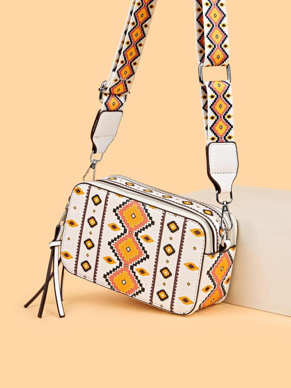 Women's Ethnic Pattern Zipper Shoulder Bag, Crossbody Bag for Daily Used, Casual Trendy Versatile High-quality Daily Commuting Bag, Girl Shopping Bag