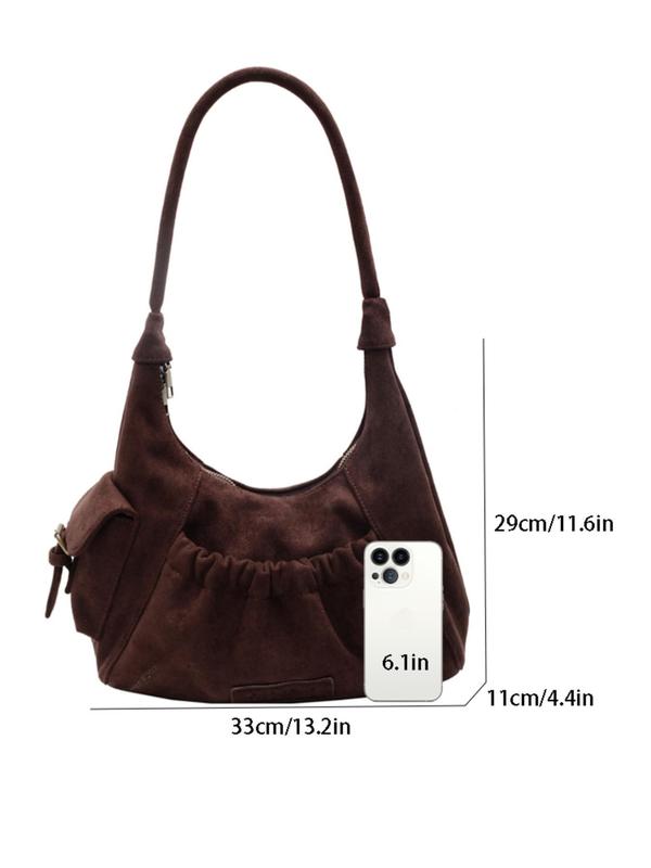 Women's Solid Color Ruched Design Tote Bag, Fashionable Suede Shoulder Bag for Daily Used, Casual Trendy Versatile High-quality Daily Commuting Bag