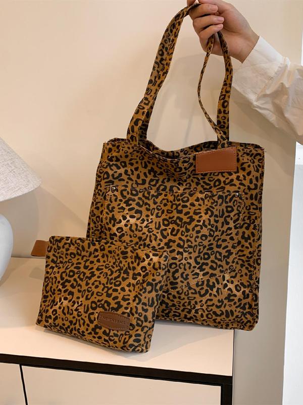 Fashion Leopard Pattern Tote Bag & Coin Purse Set, Large Capacity Shoulder Bag & Coin Purse, Luxury Bags Casual Trendy Versatile High-quality Daily Commuting Bag Set