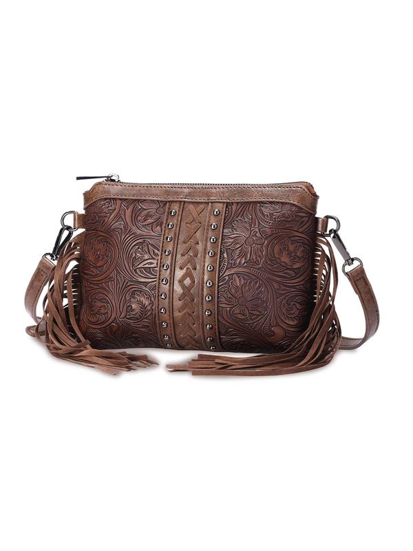 Boho Style Tassel Decorated Crossbody Bag, Fashionable Studded Design Crossbody Bag for Women, Casual Trendy Versatile High-quality Daily Commuting Bag