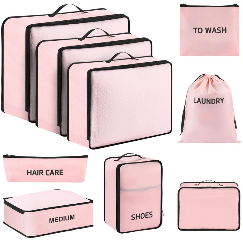 9 Set packingcubes, Travel Packing cubes for Travel Accessories Space Saving Travel Bags for Carry On, Lightweight Mesh Zipper, Pink