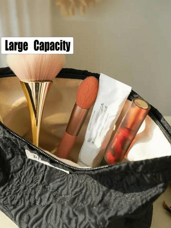 Rose Embossed Makeup Bag, Large Capacity Cosmetic Storage Bag, Zipper Makeup Organizer Pouch, Versatile Storage Bag for Travel & Daily Use