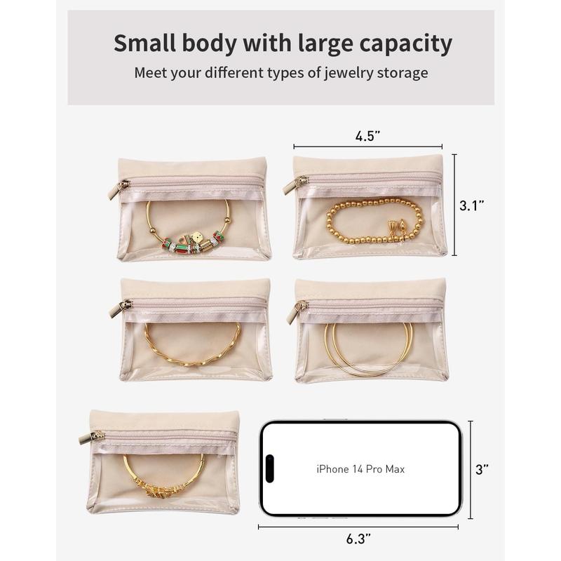 Travel Jewelry Bags,Jewelry Pouch Bag, Clear velvet zipper pockets Storage Bag Organizer Case for Women Girl Gift 6 Pcs