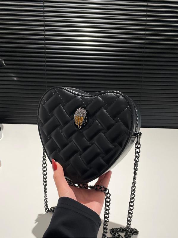 Women's Fashionable Heart Quilted Design Crossbody Bag, Casual PU Leather Zipper Shoulder Bag for Daily Used, Trendy Versatile High-quality Daily Commuting Bag