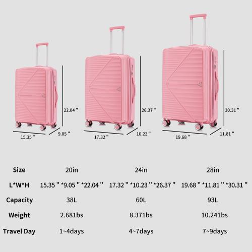 PP Luggage Sets 3 Pcs(20 24 28), Expandable Carry On Luggage with TSA Lock Airline Approved, Hard Shell and Lightweight Suitcase with Spinner Wheels