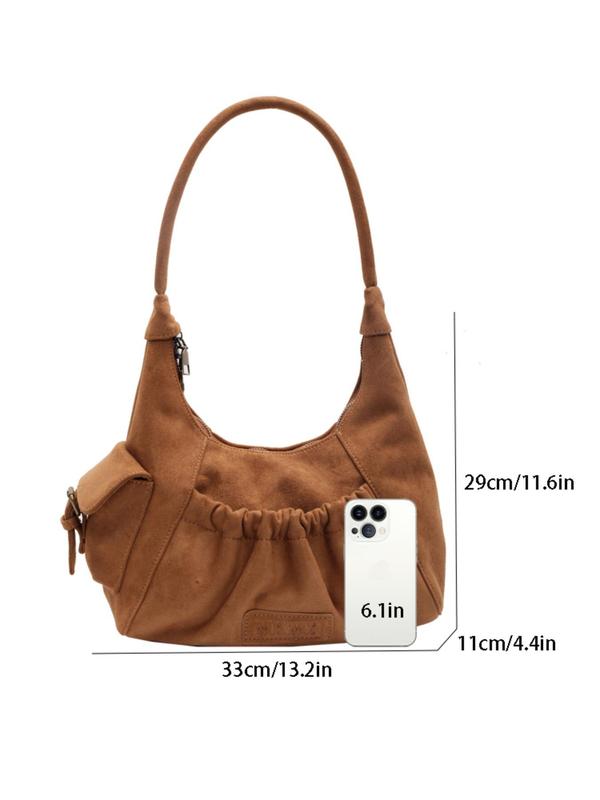 Women's Solid Color Ruched Design Tote Bag, Fashionable Suede Shoulder Bag for Daily Used, Casual Trendy Versatile High-quality Daily Commuting Bag