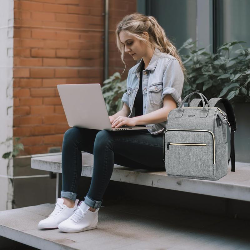 Backpack for Women, 15.6 Inch Bookbag for Women Laptop Backpack Women, Wide Open Anti- Teacher Backpack College School Work Nurse Bag, Water Resistant Business Computer Backpack, Grey