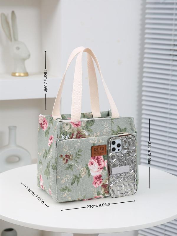 Floral Pattern Lunch Bag, Portable Insulated Lunch Bag with Handle, Lunch Box Bag for Work, School, Travel, Picnic