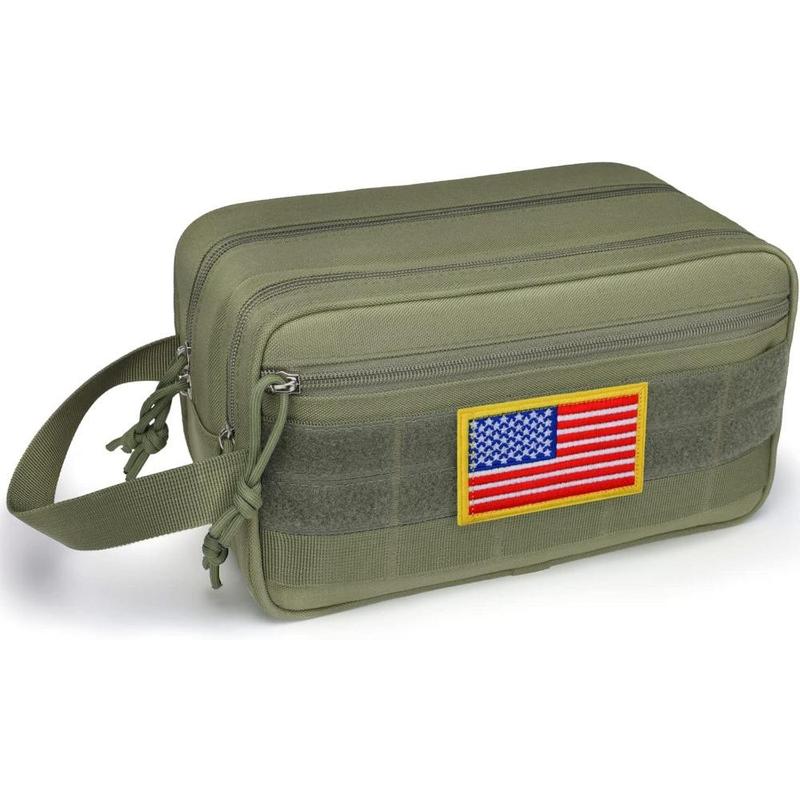 Toiletry Bag for Men - Dry Wet Separate Travel Toiletry Bag, Tactical Molle Dopp Kit for Men with Large Capacity, Water-Resistant Shaving Bag for Adult Women for Travel, Green