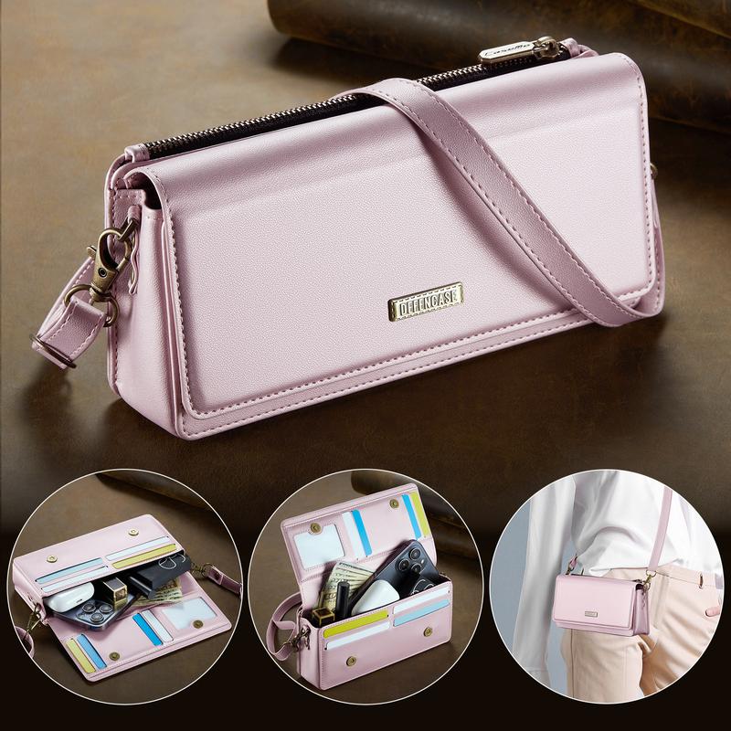 Women's RFID Blocking Crossbody Phone Wallet with Multiple Card Slots, Detachable Wristlet and Shoulder Strap, and Zippered Pocket