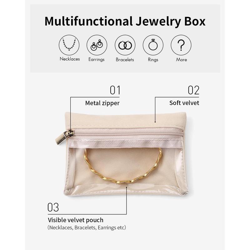 Travel Jewelry Bags,Jewelry Pouch Bag, Clear velvet zipper pockets Storage Bag Organizer Case for Women Girl Gift 6 Pcs