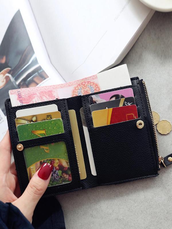 Women's Cute Cherry Embroidered Short Wallet, Trendy Elegant Bifold Wallet, Chic All-match Card Holder for Daily Life for Women & Girls