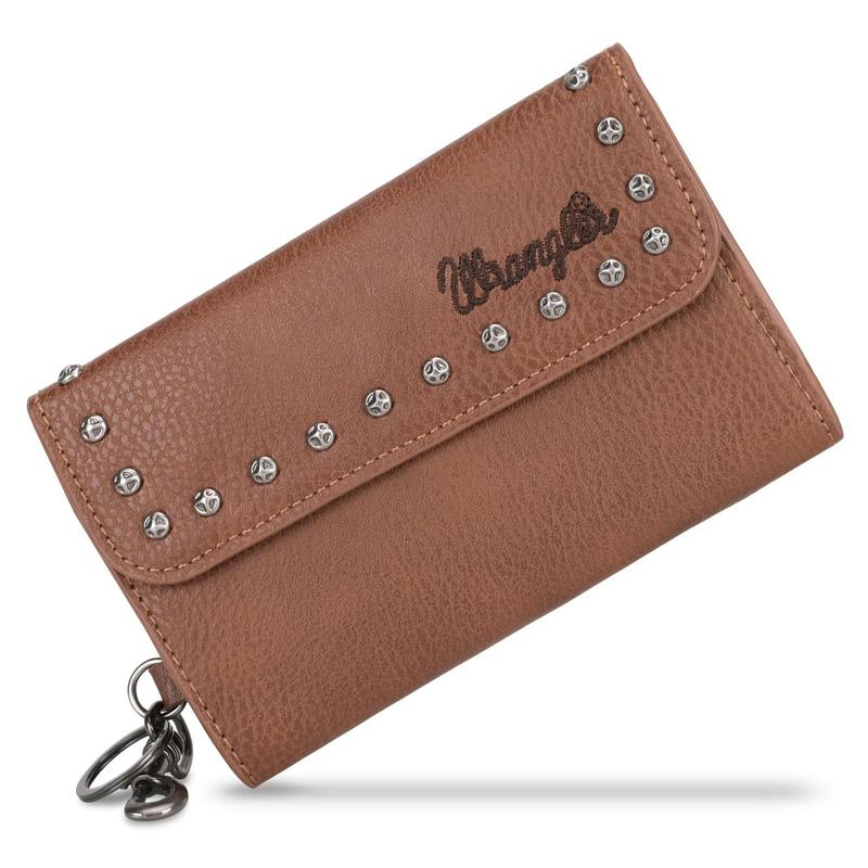 Wrangler Studded Accents Tri-fold Key-Chain Wallet -Brown