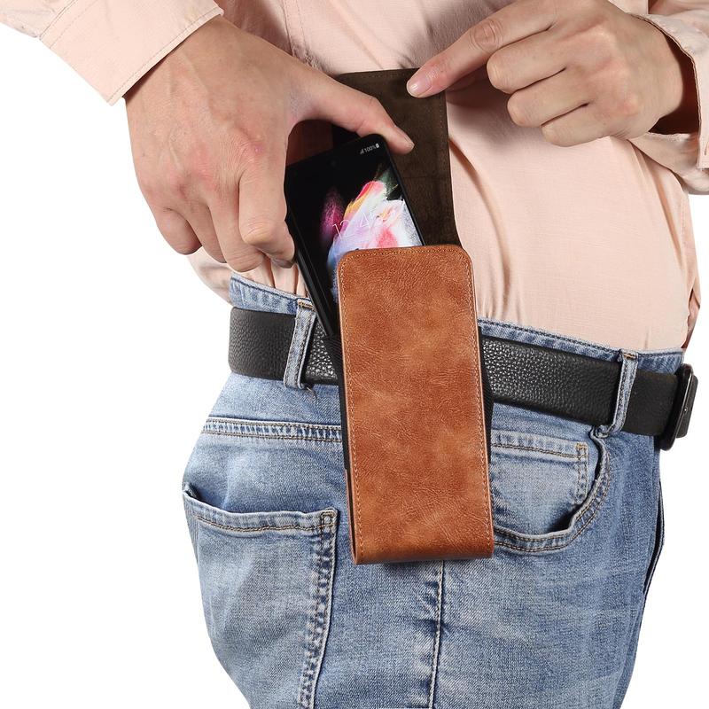 PU Leather Phone Case with Belt Clip, Universal Mobile Phone Case, Fashion Phone Storage Waist Bag for Samsung Galaxy Z Fold 6, 5, 4, 3, Huawei Matex Vivo X Fold2