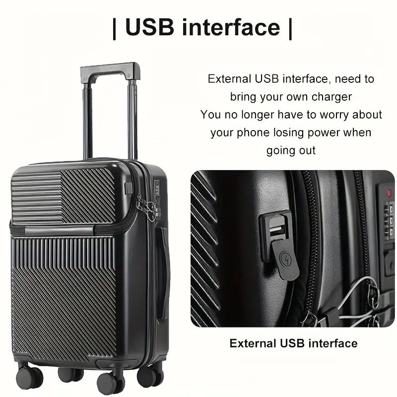 20-Inch Hard Shell Carry-On Luggage with USB Charging Port, TSA Lock, Cup Holder, Hook, and Wheels