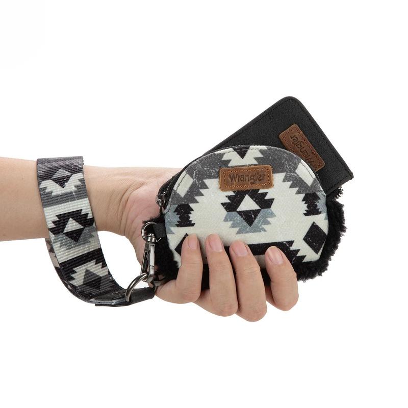 Wrangler Sherpa Southwestern Art Print Dual Pouch Wristlets wrist strap