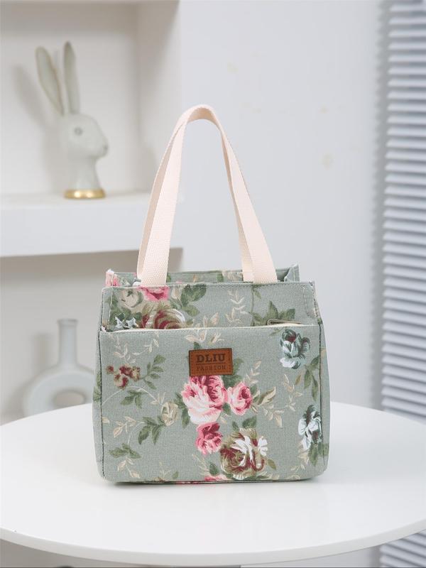 Floral Pattern Lunch Bag, Portable Insulated Lunch Bag with Handle, Lunch Box Bag for Work, School, Travel, Picnic