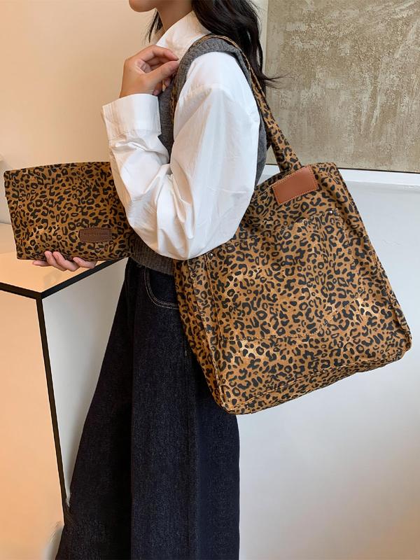 Fashion Leopard Pattern Tote Bag & Coin Purse Set, Large Capacity Shoulder Bag & Coin Purse, Luxury Bags Casual Trendy Versatile High-quality Daily Commuting Bag Set