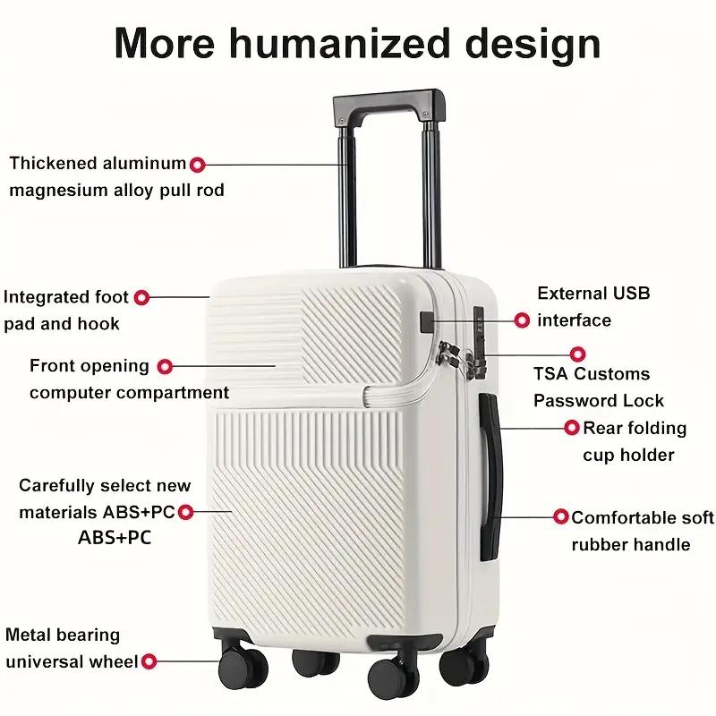 20-Inch Hard Shell Carry-On Luggage with USB Charging Port, TSA Lock, Cup Holder, Hook, and Wheels