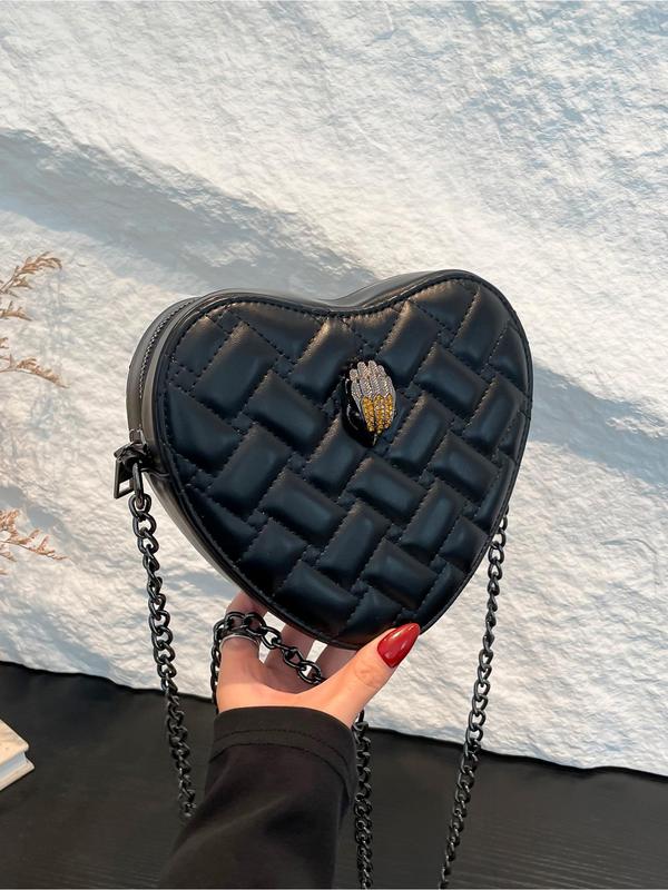 Women's Fashionable Heart Quilted Design Crossbody Bag, Casual PU Leather Zipper Shoulder Bag for Daily Used, Trendy Versatile High-quality Daily Commuting Bag