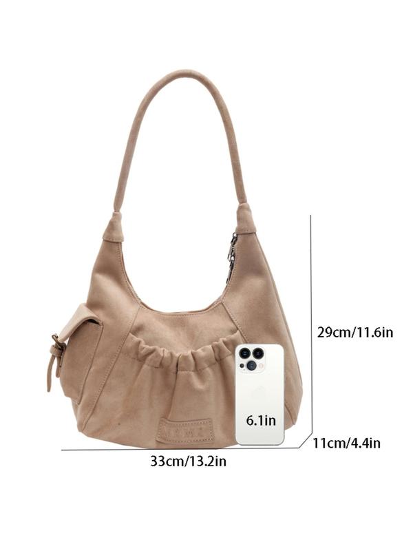 Women's Solid Color Ruched Design Tote Bag, Fashionable Suede Shoulder Bag for Daily Used, Casual Trendy Versatile High-quality Daily Commuting Bag