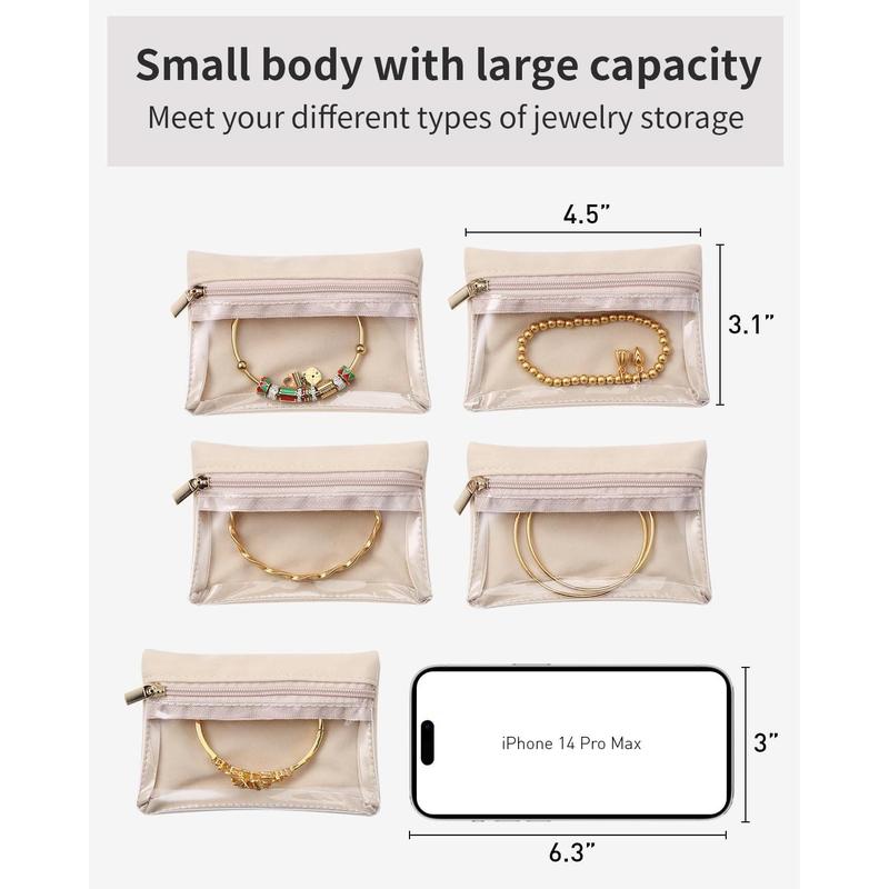 Travel Jewelry Bags,Jewelry Pouch Bag, Clear velvet zipper pockets Storage Bag Organizer Case for Women Girl Gift 6 Pcs