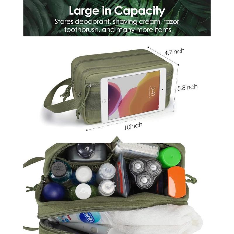 Toiletry Bag for Men - Dry Wet Separate Travel Toiletry Bag, Tactical Molle Dopp Kit for Men with Large Capacity, Water-Resistant Shaving Bag for Adult Women for Travel, Green