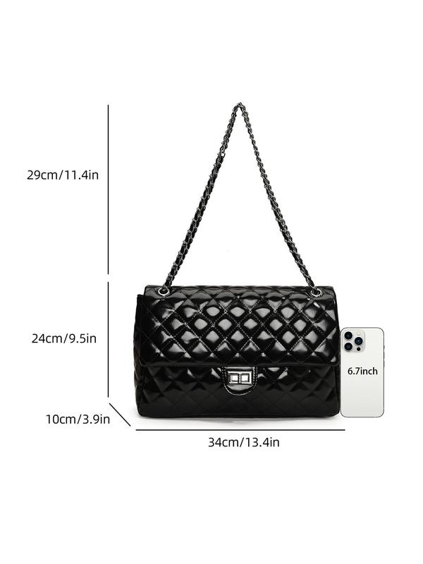 Women's Quilted Chain Strap Crossbody Bag, Fashionable Solid Color Shoulder Bag for Daily Used, Casual Trendy Versatile High-quality Daily Commuting Bag