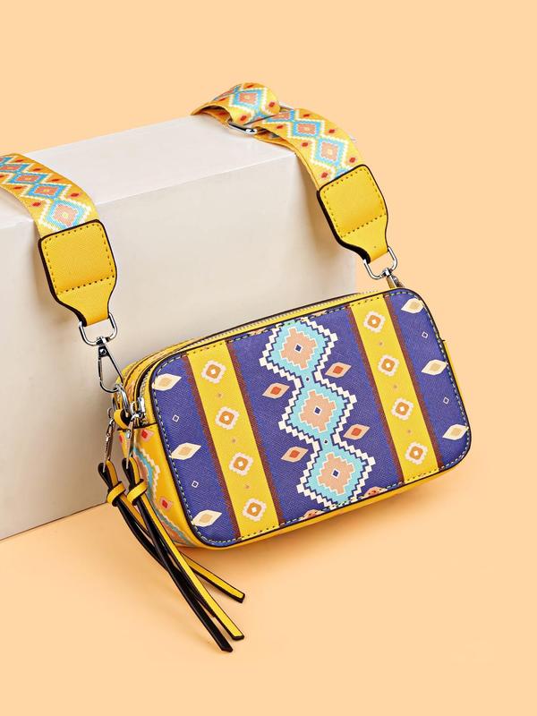 Women's Ethnic Pattern Zipper Shoulder Bag, Crossbody Bag for Daily Used, Casual Trendy Versatile High-quality Daily Commuting Bag, Girl Shopping Bag