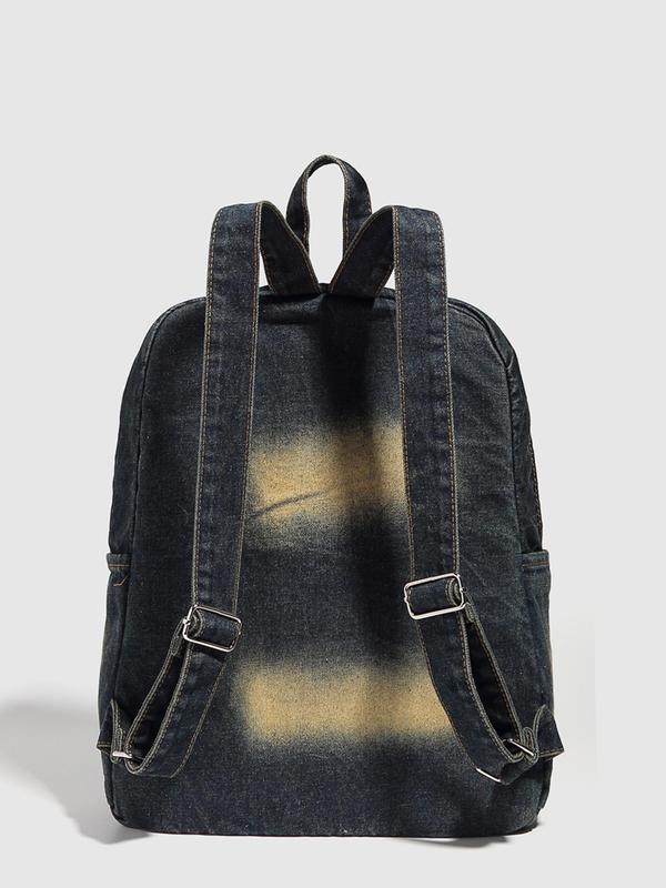 Denim Backpack, Retro Washed Denim Backpack with Bowknot Design, Large Capacity Commuter Bag, Functional Bag for Women & Men