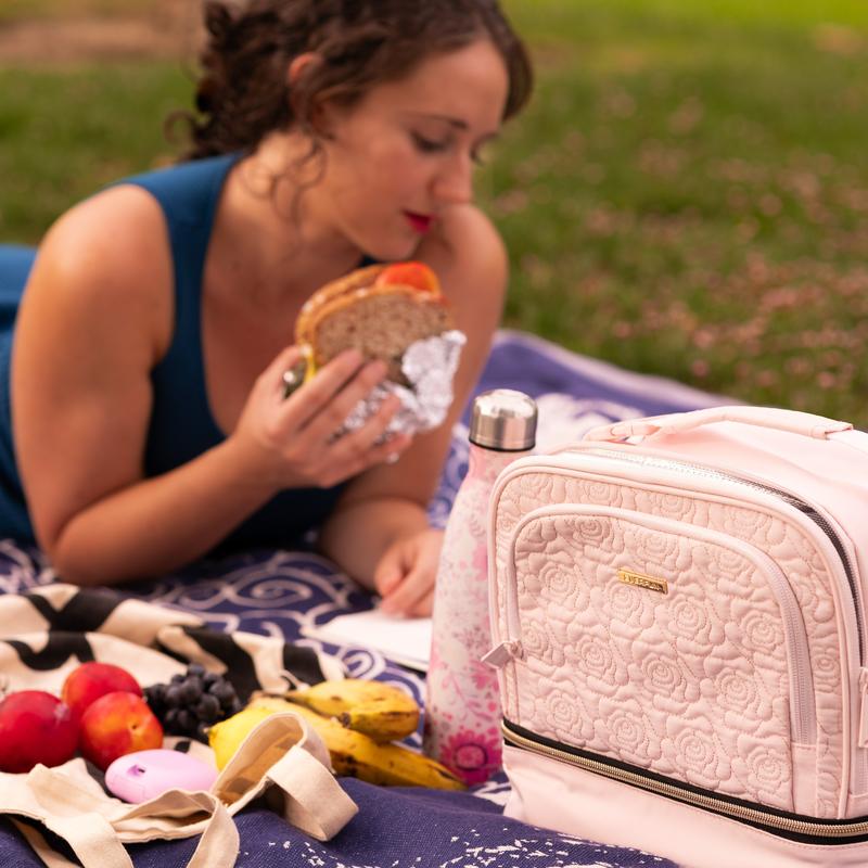 Everfun Insulated Lunch Bag for Women Double Deck Lunch Box Leakproof Portable Reusable pink waterproof lunch bags for Work zip pink lunch bagsSuitable for picnics, parties, music festivals waterproof lunchbag mums lunchbag reusable lunch portable lunch