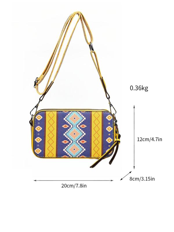 Women's Ethnic Pattern Zipper Shoulder Bag, Crossbody Bag for Daily Used, Casual Trendy Versatile High-quality Daily Commuting Bag, Girl Shopping Bag