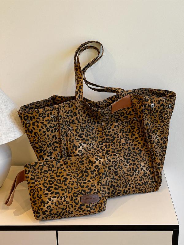 Fashion Leopard Pattern Tote Bag & Coin Purse Set, Large Capacity Shoulder Bag & Coin Purse, Luxury Bags Casual Trendy Versatile High-quality Daily Commuting Bag Set