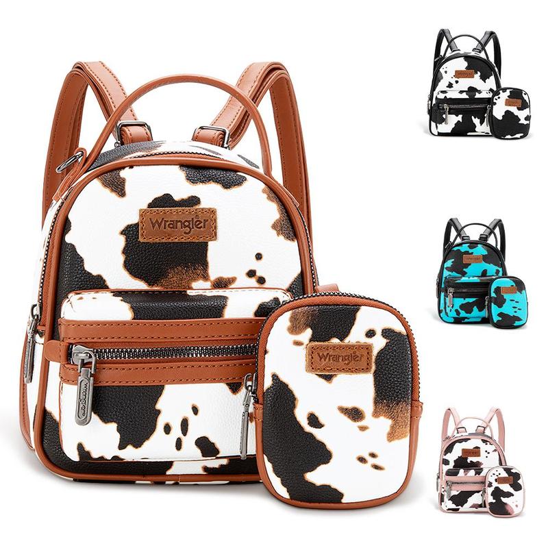 Wrangler 2024 Fall New Style Moo Moo Cow Print Mini Backpack for Women with Change Purse