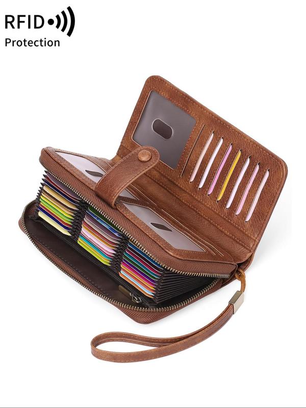 Women's Solid Color Zipper Long Wallet, Fashionable Multi-card Card Holder, Multi-functional Wallet with Wrist Strap for Daily Use